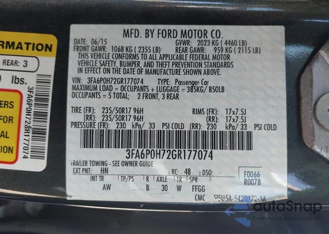 2016 Ford Fusion Se from USA, damaged, VIN 3FA6P0H72GR177074